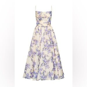 MILLA Tender Hydrangea Spaghetti Strap Midi Dress Floral Organza Corset Viral